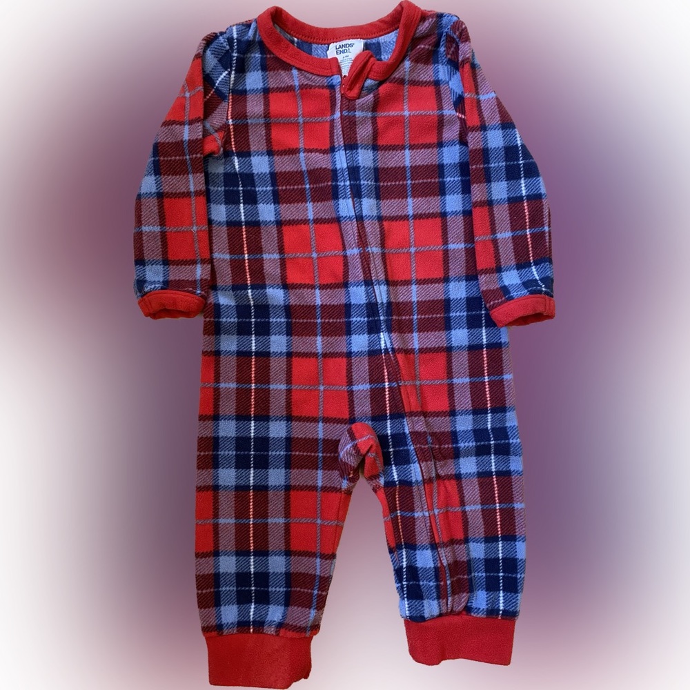 6-9M Land’s End Zip Up Fleece Holiday Pajama Sleeper
